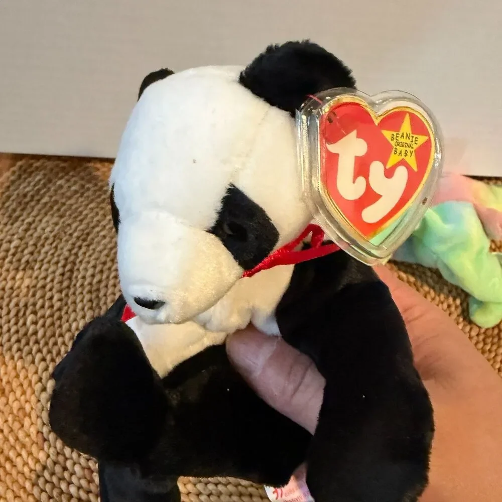 Ty Beanie Babies Lot of 2 Sammy Bear Fortune Panda Retired w/ Tags Plush